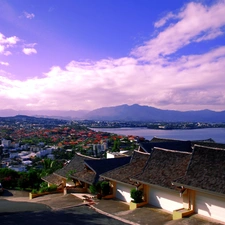 clouds, town, creek, by