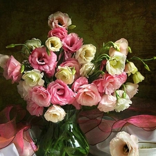 Flowers, Eustoma, cup, bouquet