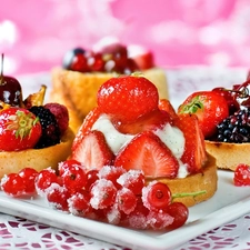 Cupcakes, tray, fruit