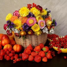 currants, composition, raspberries, strawberries, nectarines