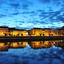 Houses, canal, Czech Republic