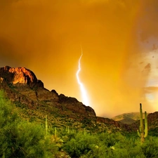 thunderbolt, sun, Desert, west