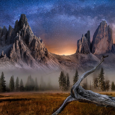 Dolomites, Mountains, edifice, Tre Cime di Lavaredo, Province of Belluno, Italy, Star way, Lod on the beach, star