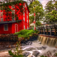 Red, River, dike, house