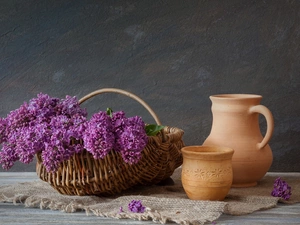 clay, dishes, basket, jug, without