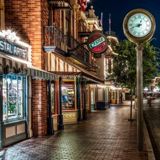 Disneyland, California, Night, buildings, Town