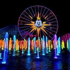 Disneyland, California, fountain, Anaheim, The United States, Ferris Wheel, Night