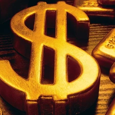 Bars, symbol, dollar, Golden automobile