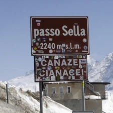 Mountains, passo sella, Dolomites, snow