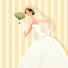 bouquet, lady, Dress, graphics, White, young