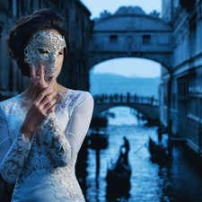 Women, Italy, dress, Mask, White, Venice