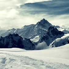 Mountains, snow, drifts, height