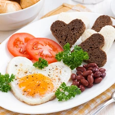 tomato, breakfast, hearts, juice, Red Beans, Fried Egg