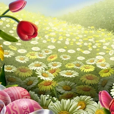 Flowers, color, eggs, easter, paint, Spring