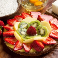 kiwi, strawberries, eggs, lard, flour, Banana