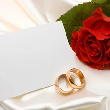envelope, rose, rings