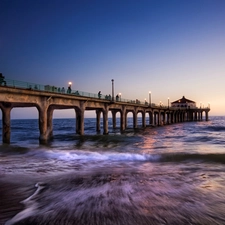 evening, sea, pier