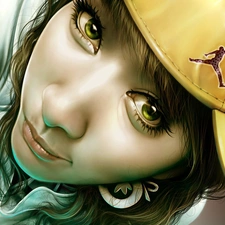 girl, green ones, Eyes, Hat