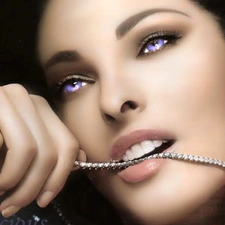 girl, purple, Eyes, Necklace