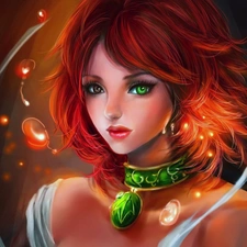 redhead, green ones, Eyes, girl