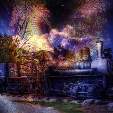 fantasy, locomotive, evening