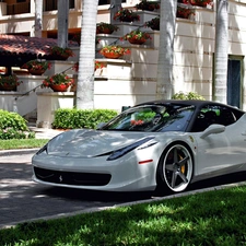 Ferrari, White, house, Flowers, 458 Italia, Automobile