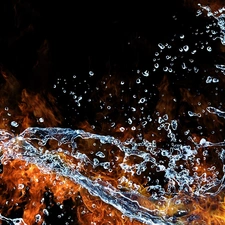 Big Fire, water, Two cars, element, abstraction