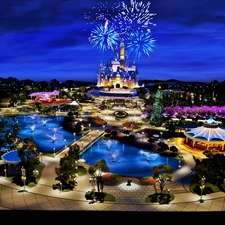 fireworks, Szanghaj, Castle, night, Disneyland