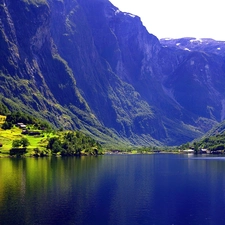 Norway, fjord, Gudvangen Village, Mountains