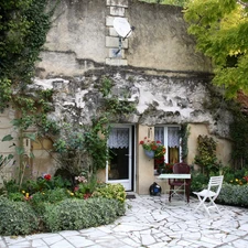 house, green, Flower-beds, Flowers