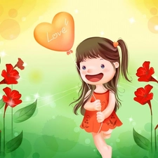 Flowers, girl, Baloon