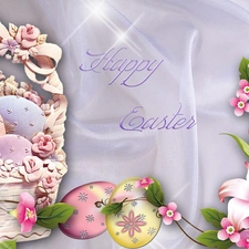 eggs, Easter, Flowers, basket, color, color
