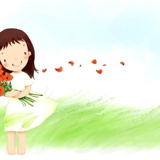 Flowers, Kid, bouquet