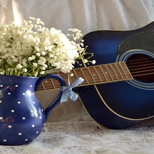 Guitar, White, Flowers, jug