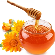 Flowers, jar, honey