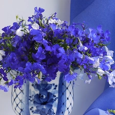 Vase, Blue, flowers, bouquet