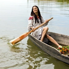 Women, lake, Flowers, Lodz