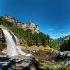 waterfall, rocks, forest, Great Rainbows