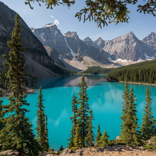 Banff National Park, Lake Moraine, Mountains, forest, viewes, Alberta, Canada, trees