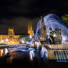 Australia, Night, fountain, Sydney