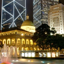 fountain, illuminated, Town