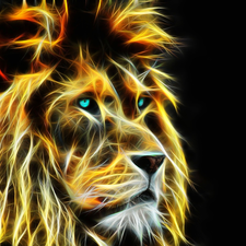 Lion, dark, background, Fractalius