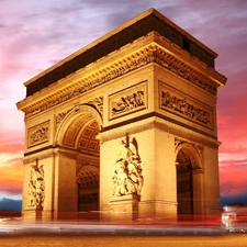 west, sun, Paris, France, arc de Triomphe