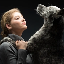 Women, play, friendship, dog