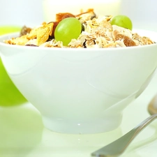 flakes, bucket, Fruits, bowl