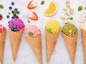 Knobs, Cones, Tastes, ice cream, wafers, different, Fruits