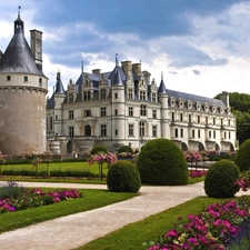 Castle, France, Garden, Chenonceau