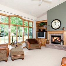 Garden, saloon, Clock, seats, burner chimney, Window