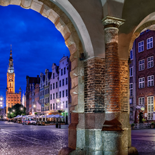 town hall, Street, Gdańsk, Poland, Gate, Houses