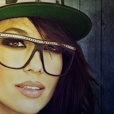 Glasses, Hat, Women, make-up, face